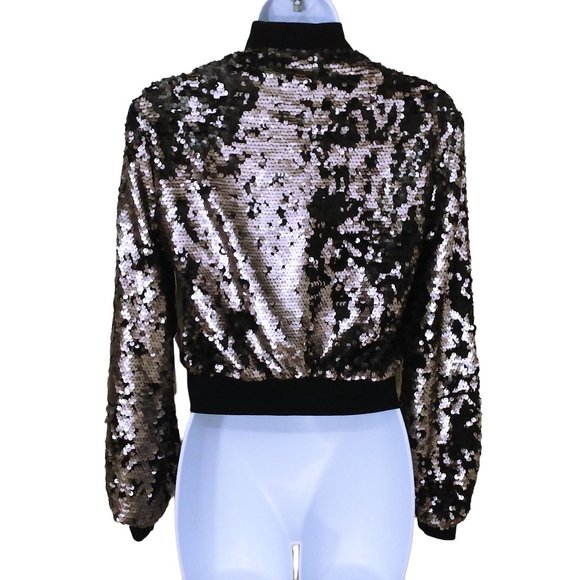 NWT 1-State Glam Rock Metallic Flip Sequin Bomber Jacket -XS Ringer Bronze Black - Picture 9 of 11